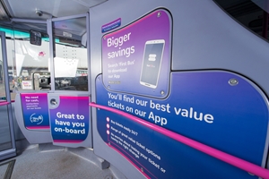Digital payment promotion on a First Bus vehicle